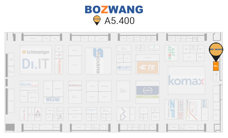 Lokalizacja stoiska firmy Bozwang - producent maszyn do obróbki przewodów - na targach productronica